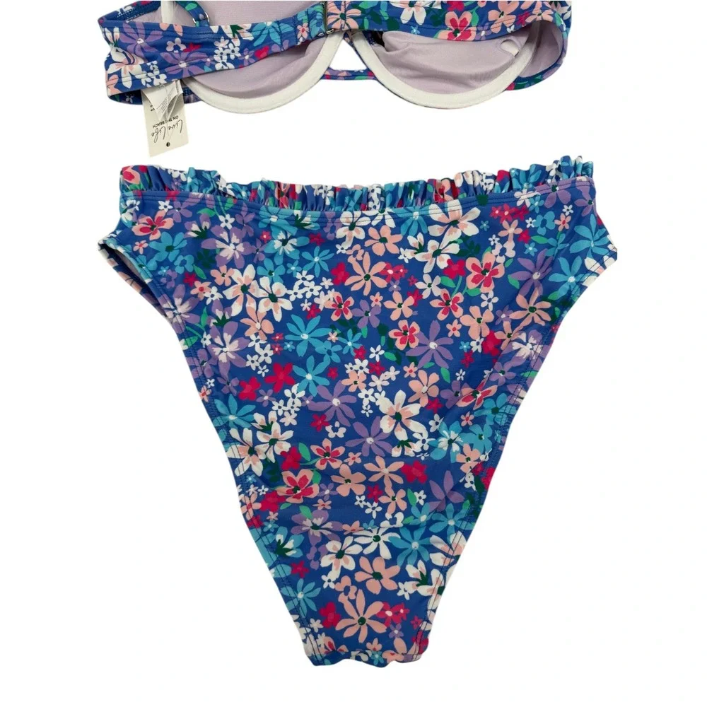 Cupshe Two Piece Floral Ruffle Underwire Bikini in Blue Floral Medium NWT